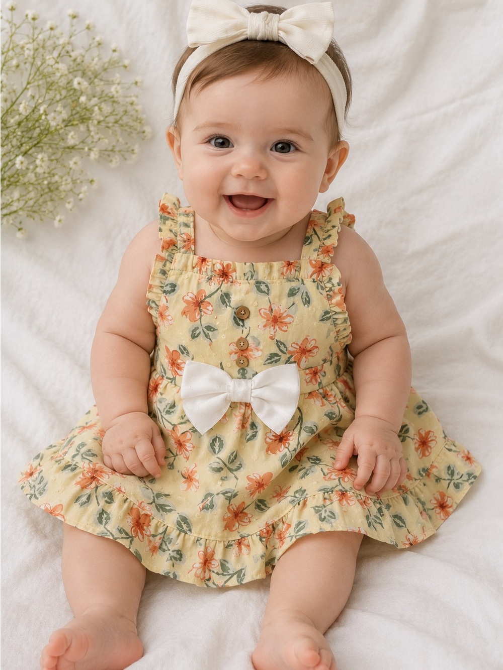 Nicole Miller New York Baby Floral Dress 3-6M Cotton Bow Ruffle Sundress
